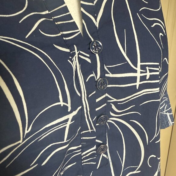 Talbots Navy Blue White Sailboat Nautical Cotton Tunic Top Long Sleeve XL - Picture 2 of 6